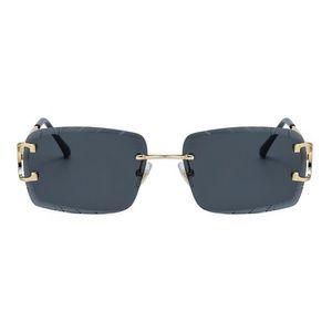 Black Tint Gold Frame Dark  Rimless Retro Fashion Luxury Rectangle Sunglasses